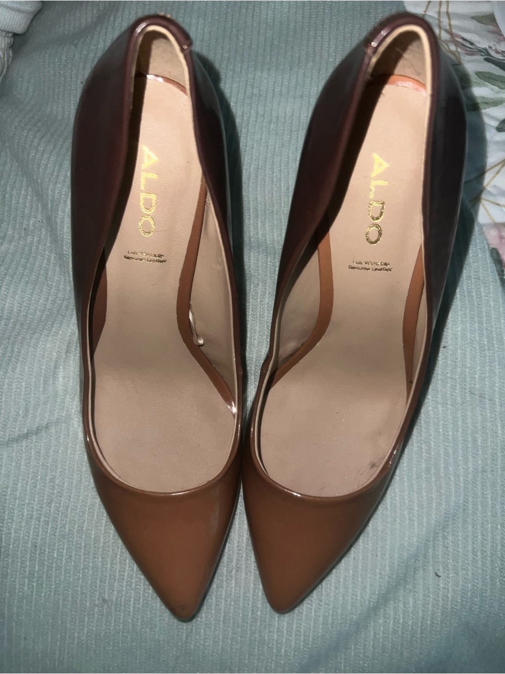 Aldo Tan Pointed-Toe Leather Pumps